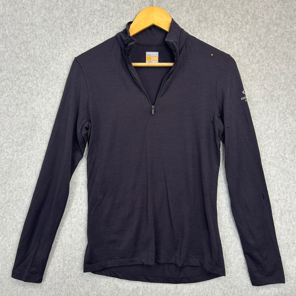 Icebreaker 1/4 Zip Base Layer Navy Blue Merino Wool 200‎ Womens Size Medium READ
